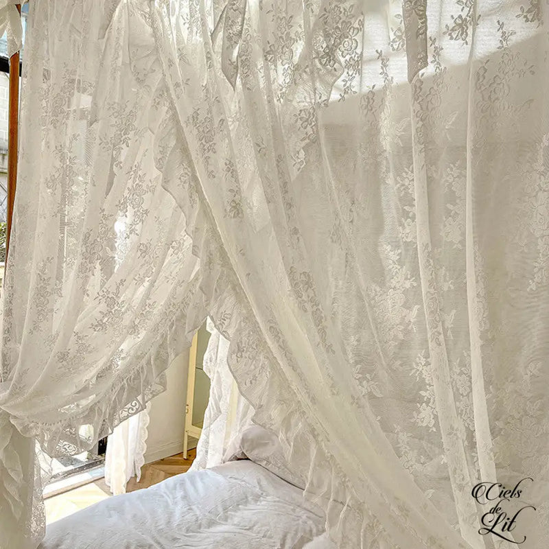 Soldes - Ciel de lit en bois blanc vieilli - Romance - Interior's
