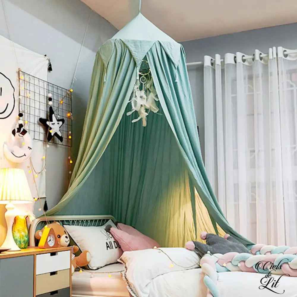 Babyly : Chambre enfant - Ciel de lit en lin Vert forêt fait main